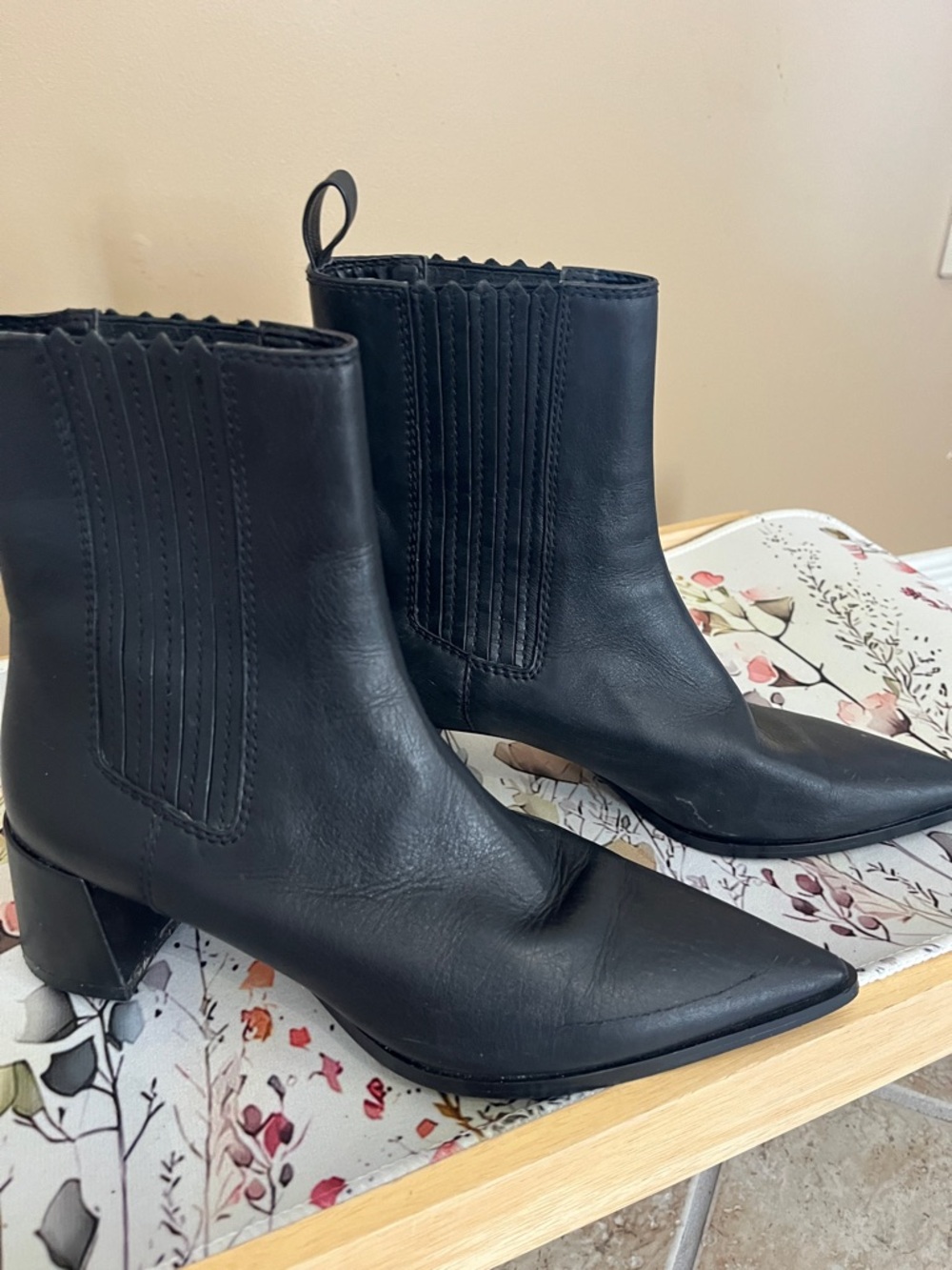 Zara Black Ankle Boots Pointed Toe Block Heel Chelsea Style Size 38 - Picture 14 of 15